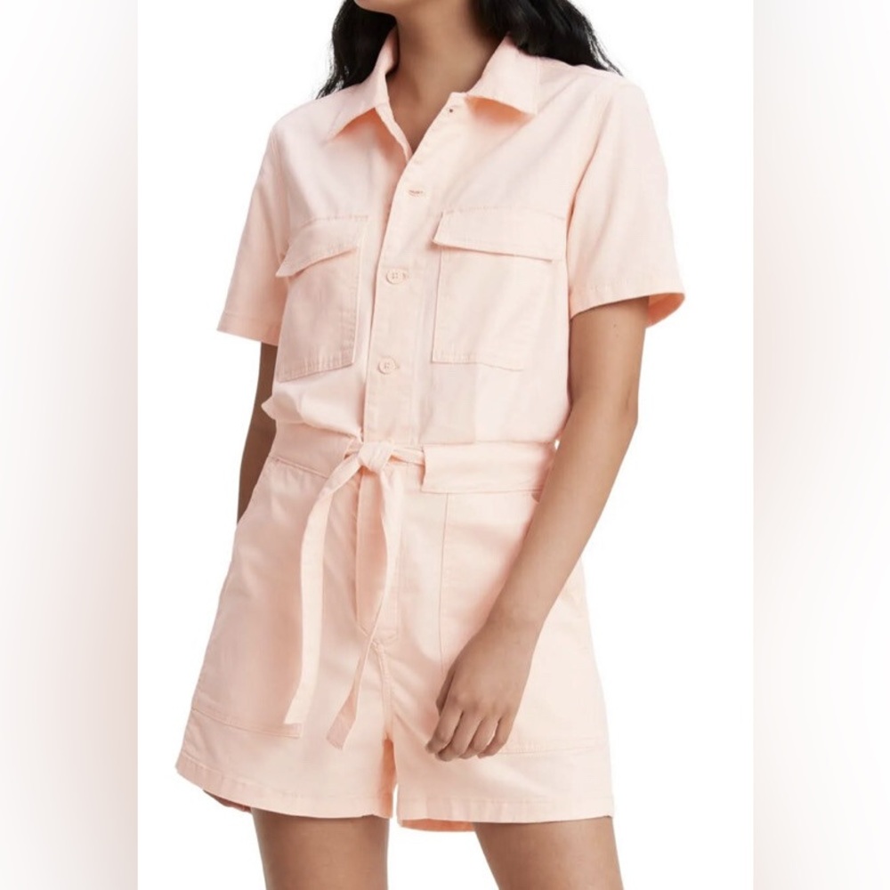 Levi's | Soft Pink Button Up Utility Romper Tie Waist | Sz XL